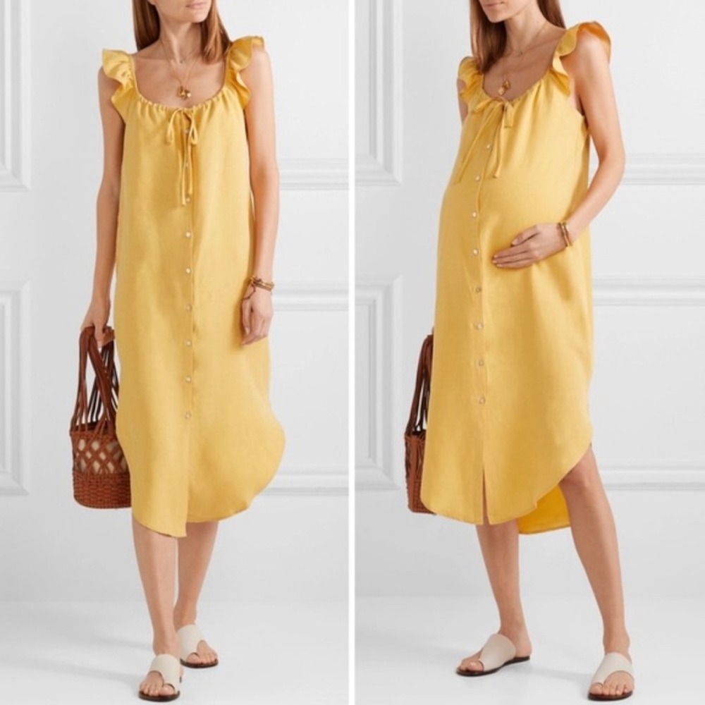 Hatch Maternity Linen Ruffle Nursing Sunflower Jenna Dress